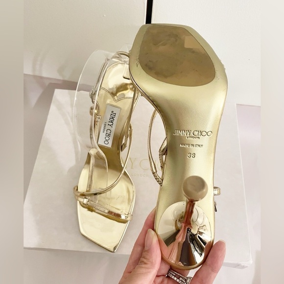Jimmy Choo Etana Metallic Strappy Slingback Heels - Picture 12 of 13